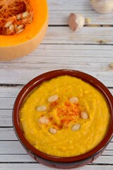 Pumpkin white bean hummus dip with chili powder
