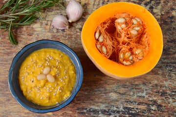 Pumpkin rosemary garlic dip with sesame seeds
