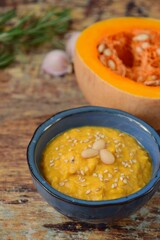 Pumpkin rosemary garlic dip with sesame seeds