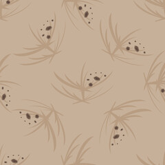 Flowers seamless background. Plants on a beige background. For textiles, fabrics, wrapping paper or packaging. Vector image

