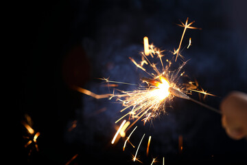 The burning sparklers diwali festival. Celebrating Diwali in india.