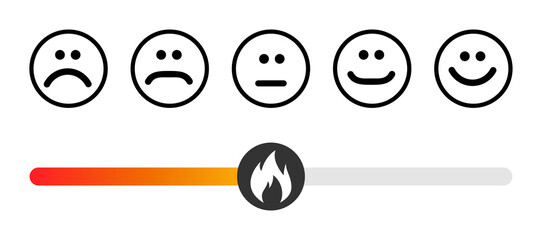 Customer icon emotions satisfaction meter with different symbol on white background