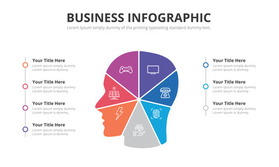 7 Step Vector puzzle human face infographic. Cycle brainstorming Template