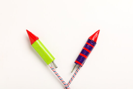 Indian festival diwali , firecrackers isolated on white background