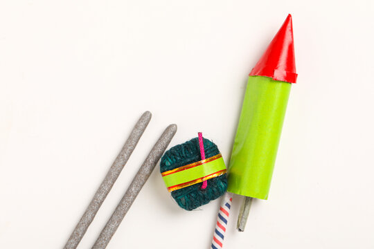 Indian festival diwali , firecrackers isolated on white background