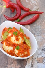 Indonesian cuisine, Telur Balado, boiled eggs with chili sauce, or sambal