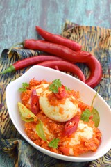 Indonesian cuisine, Telur Balado, boiled eggs with chili sauce, or sambal