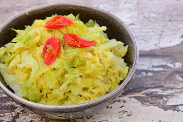sauteed savoy cabbage with red chilli