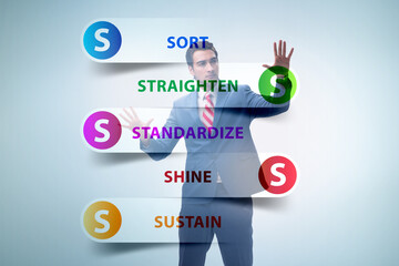 Businessman in 5S workplace organisation concept