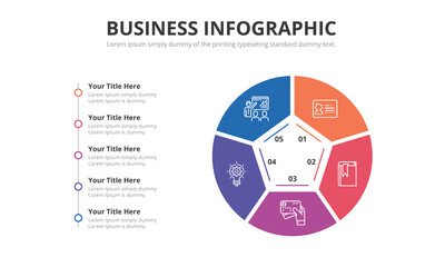 Vector circle chart infographic template for presentations, 5 steps.