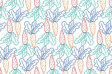 Doodle line carrots. Seamless pattern. Vector fashion print. Design for textile or clothes. Outline sketch. Hand drawn repeating vegetables. Natural background