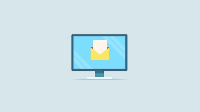 Email marketing, open email message on computer screen. 2d explainer animation video.