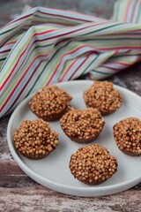 Quinoa puff almond butter chocolate sweet dessert served with hot tea