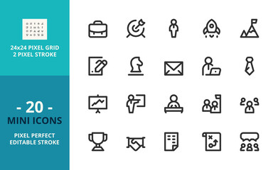 Mini line icons about business concepts. Pixel perfect and editable stroke
