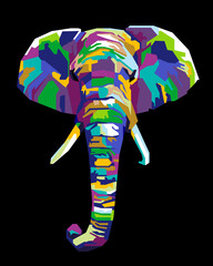 Obraz premium A Simple abstract geometric head and foot colorful elephant with background. In WPAP Pop ART style vector eps10-editable.