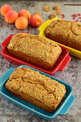 Apricot walnut goji berry oat loaf cake. Selective focus
