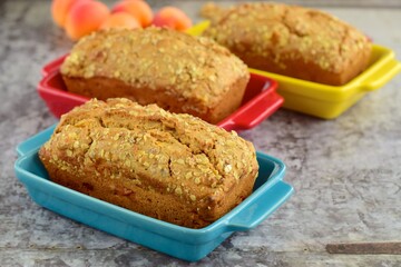 Apricot walnut goji berry oat loaf cake. Selective focus