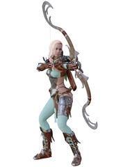 A 3d rendered fantasy female elf warrior with a bow.