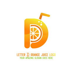 Letter D Orange Juice Logo Template Design Vector Illustration on White Background - Fresh Drink and Beverage Logo for Company - Cafe and Restaurant
