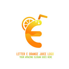 Letter E Orange Juice Logo Template Design Vector Illustration on White Background - Fresh Drink and Beverage Logo for Company - Cafe and Restaurant
