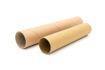 Long Kraft Empty Paper Tube Closeup On White Background