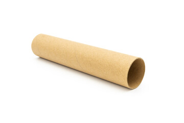 Long Kraft Empty Paper Tube Closeup On White Background
