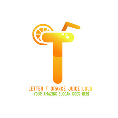 Letter T Orange Juice Logo Template Design Vector Illustration on White Background - Fresh Drink and Beverage Logo for Company - Cafe and Restaurant
