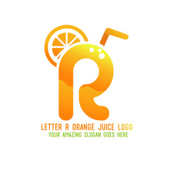 Letter R Orange Juice Logo Template Design Vector Illustration on White Background - Fresh Drink and Beverage Logo for Company - Cafe and Restaurant
