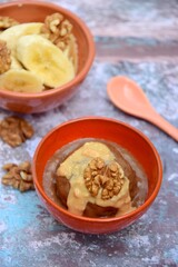 Banana chocolate peanut butter ice cream with walnut