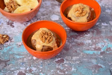 Banana chocolate peanut butter ice cream with walnut