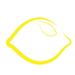 Yellow graceful lemon in one line. Icon isolated on white background