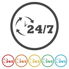 24 7 contact center with arrow ring icon, color set