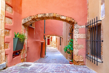 Streets in the old town of Chania, Crete, Greece 