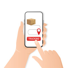 Tracking package smartphone. Online delivery service concept, online order tracking. Vector illustration.