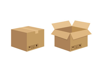 3d mockup with carton box isolated on white background. 3d illustration. Carton box single in cartoon style. Vector illustration.