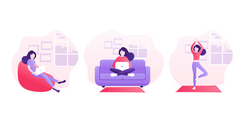 Stay home concept. Flat icon. Self isolation, quarantine due to coronavirus. Work from home.