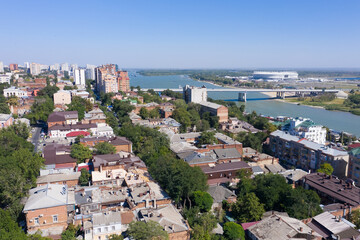 Fototapeta na wymiar Aerial view Rostov on Don, Don River, historic residential areas in the city center