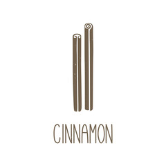 Cute caption cinnamon sticks on transparent background. Cozy spice pictogram original design. Vector shabby hand drawn illustration