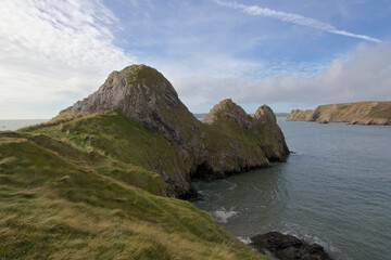 Three Cliffs Bay is located on the South Gower coast in Wales. A popular tourist destination for summer holidays - UK