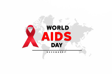 red AIDS awareness ribbon on the white paper background. World aids day and healthcare and medicine concept