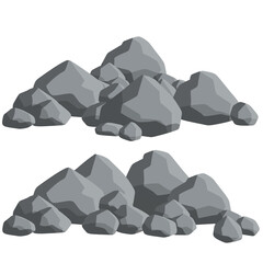 Natural wall stones and smooth and rounded grey rocks. Element of forests, mountains and caves with cobblestone. Cartoon flat illustration