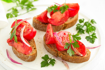Tomato and onion salad. Selective focus