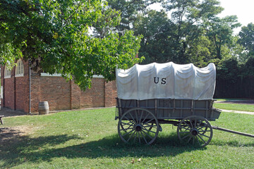 An old Army supply wagon in front of John Brown's fort , Harpers  Ferry , West Virginia
