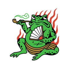 SMOKING TOAD WITH FAN COLOR WHITE BACKGROUND