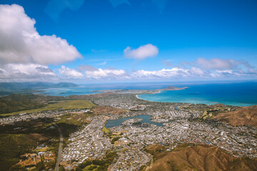 Fototapeta na wymiar On the helicopter Aerial Kailua, Oahu, Hawaii