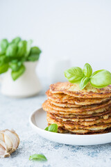 Potato pancakes with herbs and sour cream, Russian, Belarusian cuisine, selective