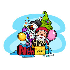 Hand drawn santa claus happy new year and merry christmas.illustration vector