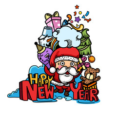 Hand drawn santa claus happy new year and merry christmas.illustration vector