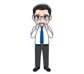 Fototapeta premium Young employee in a white shirt