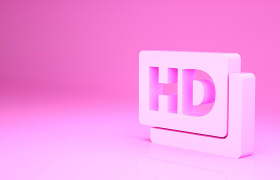 Pink Hd Movie, Tape, Frame Icon Isolated On Pink Background. Minimalism Concept. 3d Illustration 3D Render.